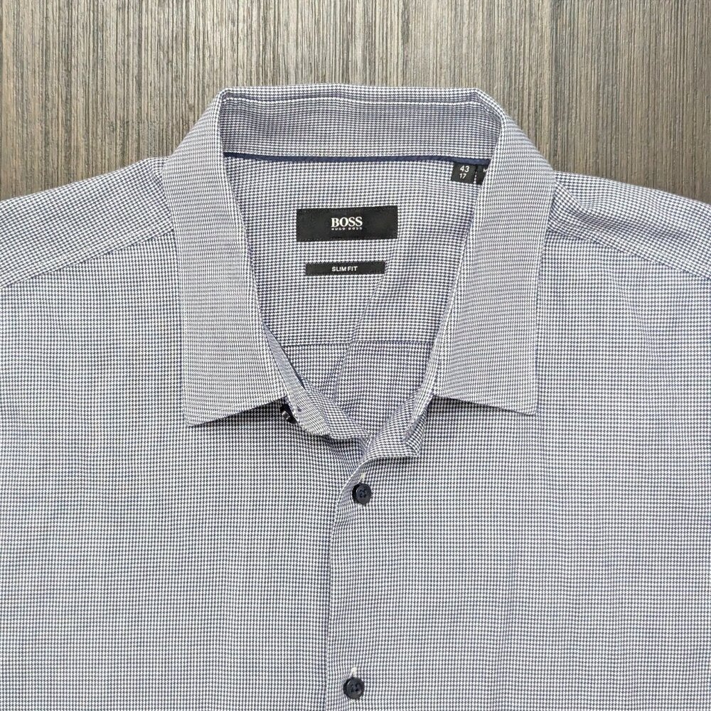 Hugo Boss | Men's Shirt with Navy Blue Houndstooth Pattern